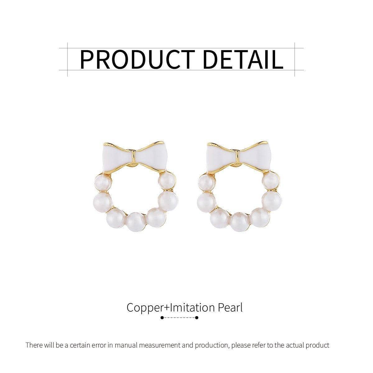 Chic Dainty Bow Earrings for Women, Round Imitation Pearl - view 3