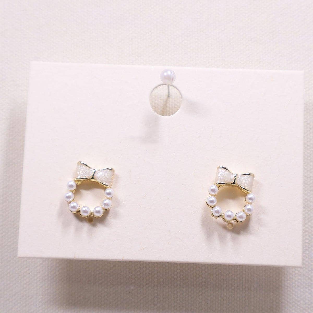 Chic Dainty Bow Earrings for Women, Round Imitation Pearl - view 5