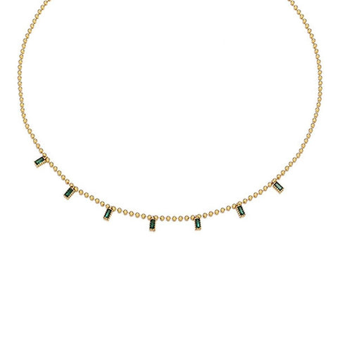 Chic Floral Pendant Necklace with Green Crystal Accents - Green