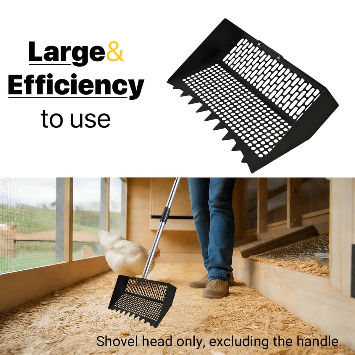 Chicken Coop Cleaning Shovel Head - Metal Litter Scoop and Sifter, Black - view 5