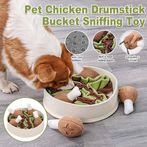 Chicken Leg Bucket Puzzle Toy for Dogs - Snuffle Sniffing Toy with Squeakers