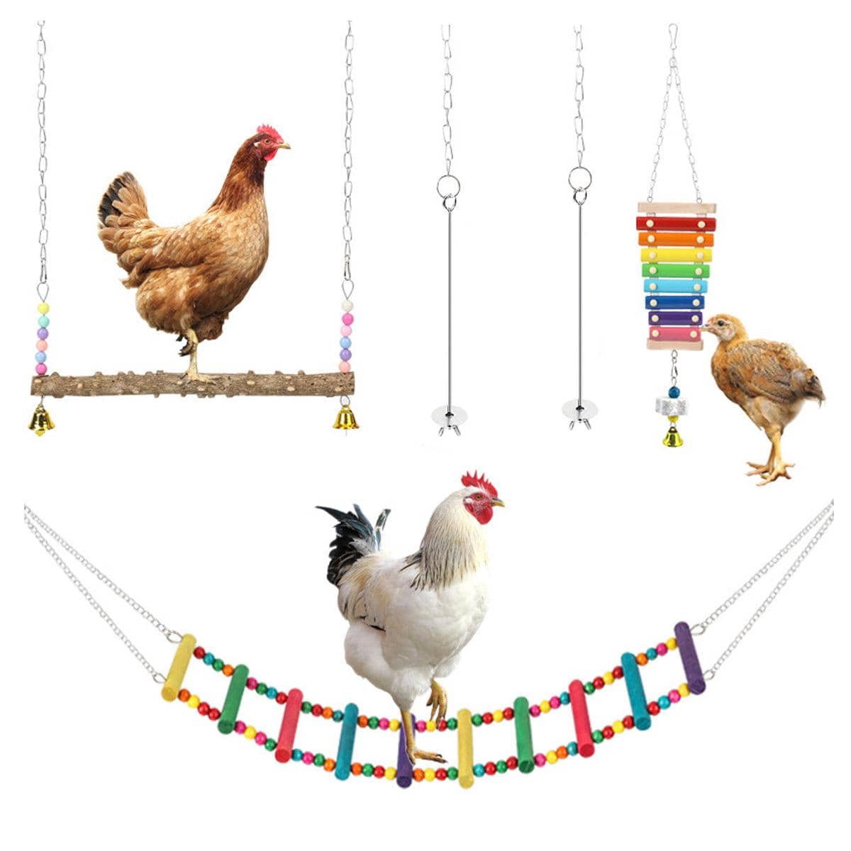 Chicken Toys Set of 5 with Climbing Ladder, Swing and Xylophone - view 2