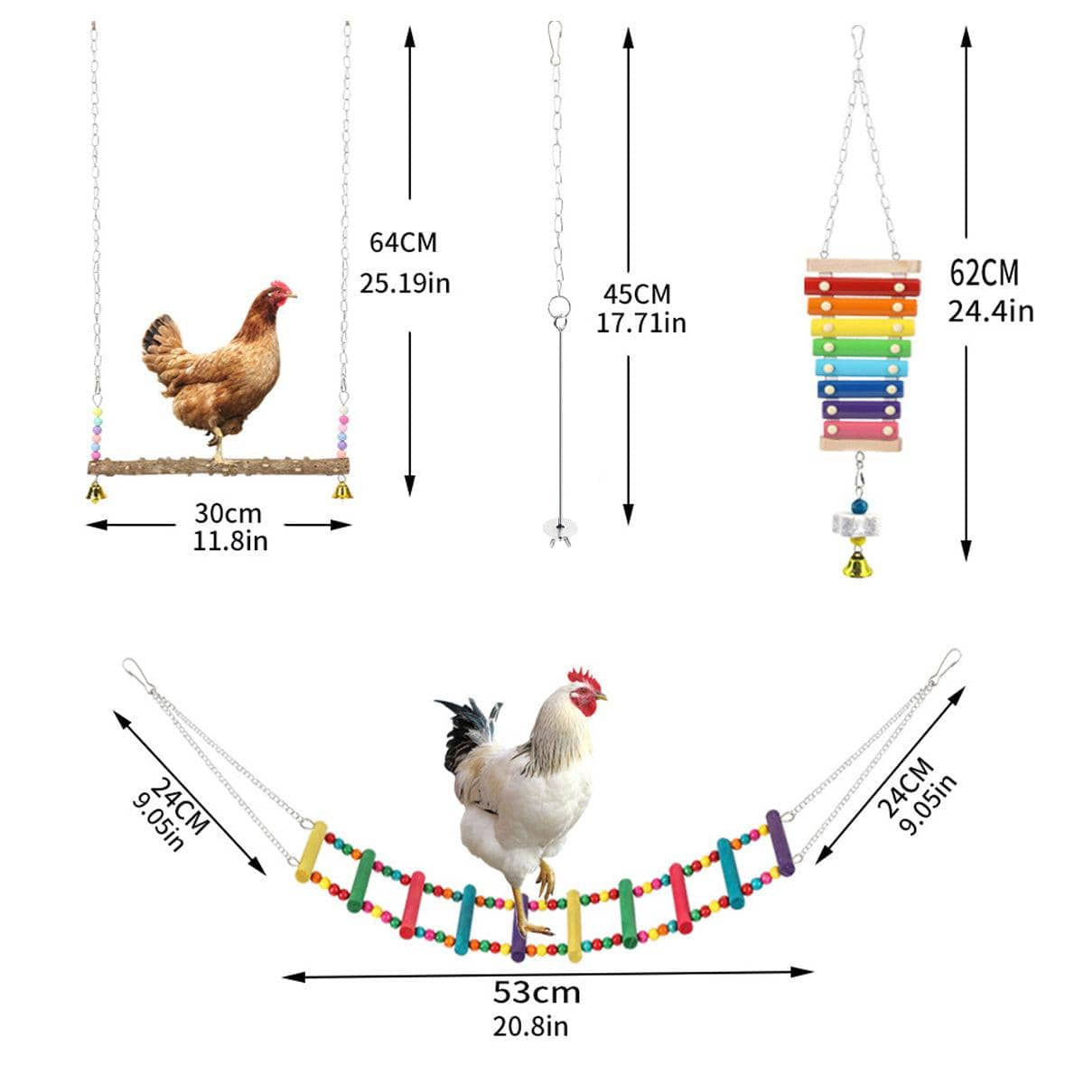 Chicken Toys Set of 5 with Climbing Ladder, Swing and Xylophone - view 3