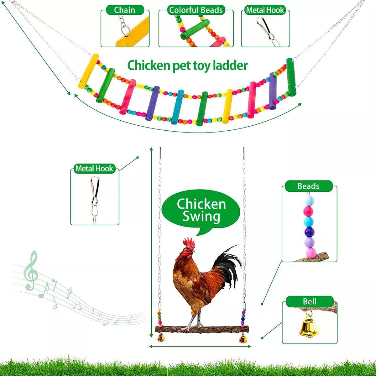 Chicken Toys Set of 5 with Climbing Ladder, Swing and Xylophone - view 5
