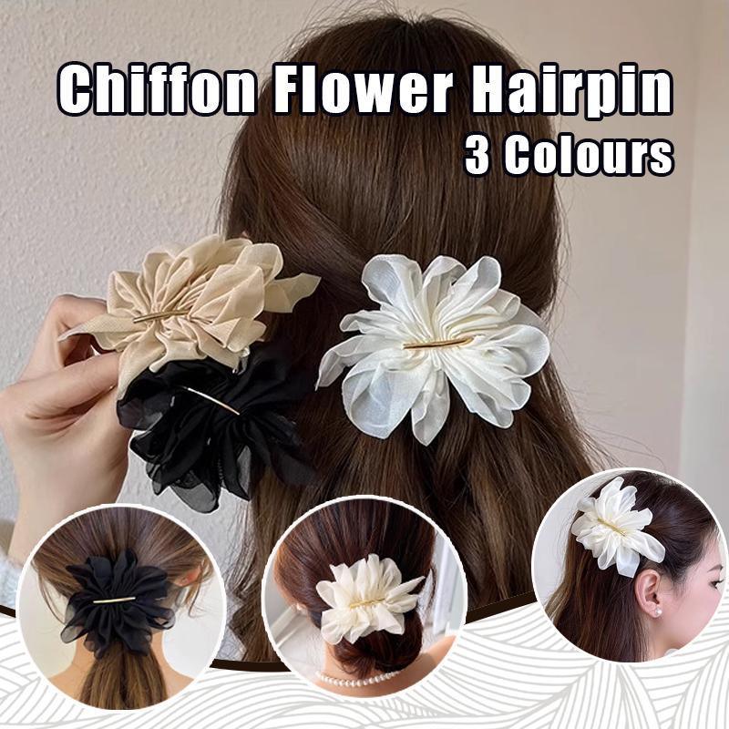Chiffon Flower Hair Clip for Women - Beige - view 2