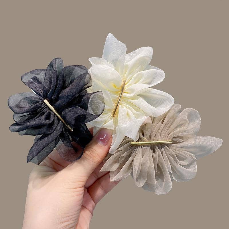 Chiffon Flower Hair Clip for Women - Black - view 3