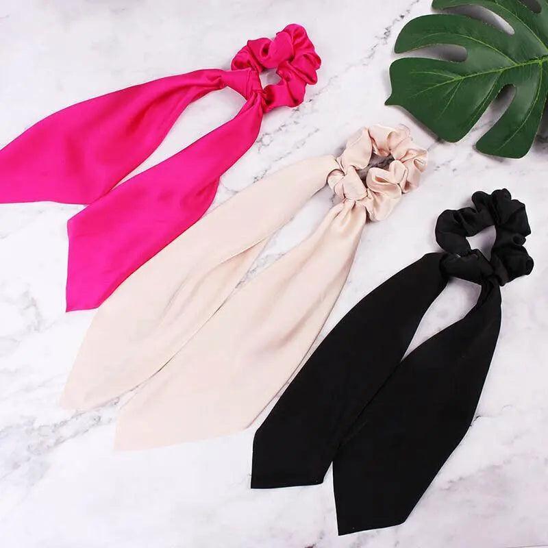 Chiffon Ponytail Scarf Bow Elastic Hair Tie Scrunchie - Champagne - view 11