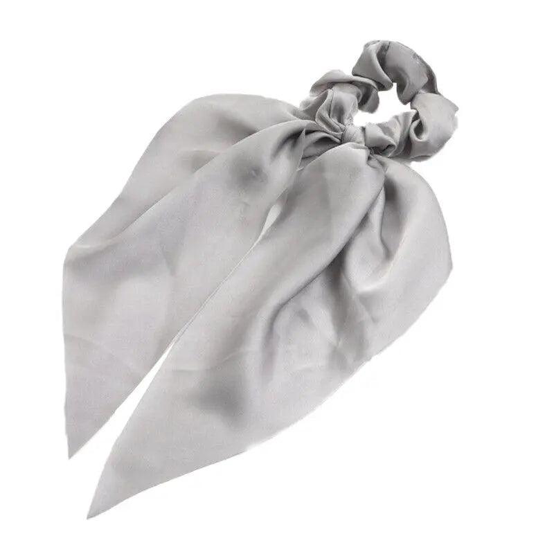 Chiffon Ponytail Scarf Bow Elastic Hair Tie Scrunchie - Grey