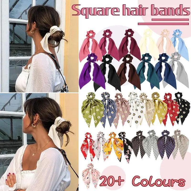 Chiffon Ponytail Scarf Bow Elastic Hair Tie Scrunchie - Grey - view 2