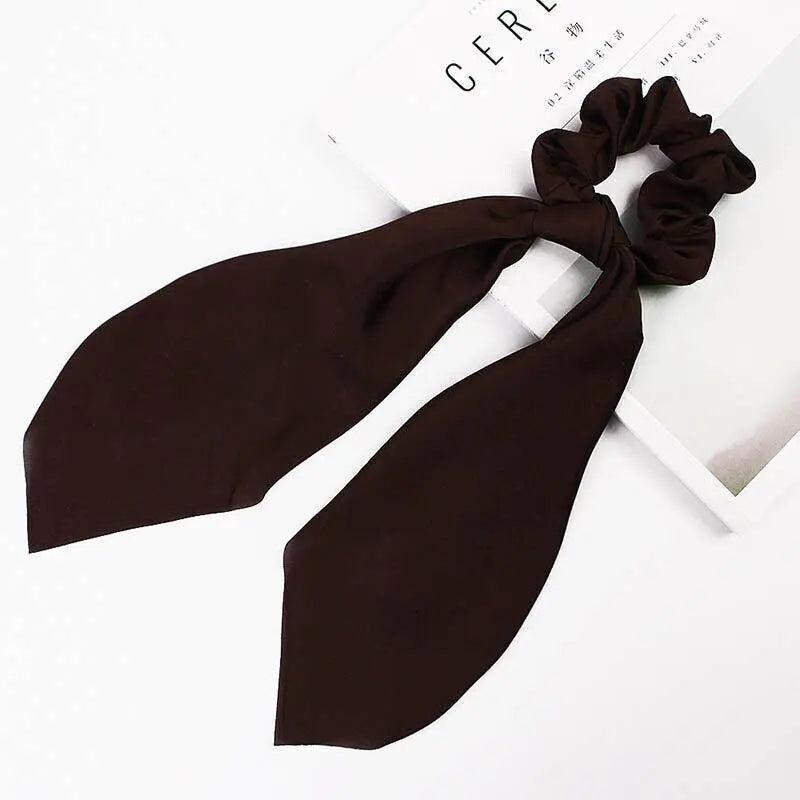Chiffon Ponytail Scarf Bow Elastic Hair Tie Scrunchie - Grey - view 9