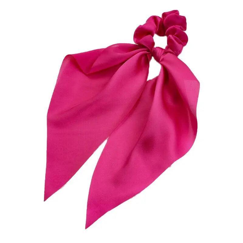Chiffon Ponytail Scarf Bow Elastic Hair Tie Scrunchie - Rose Red