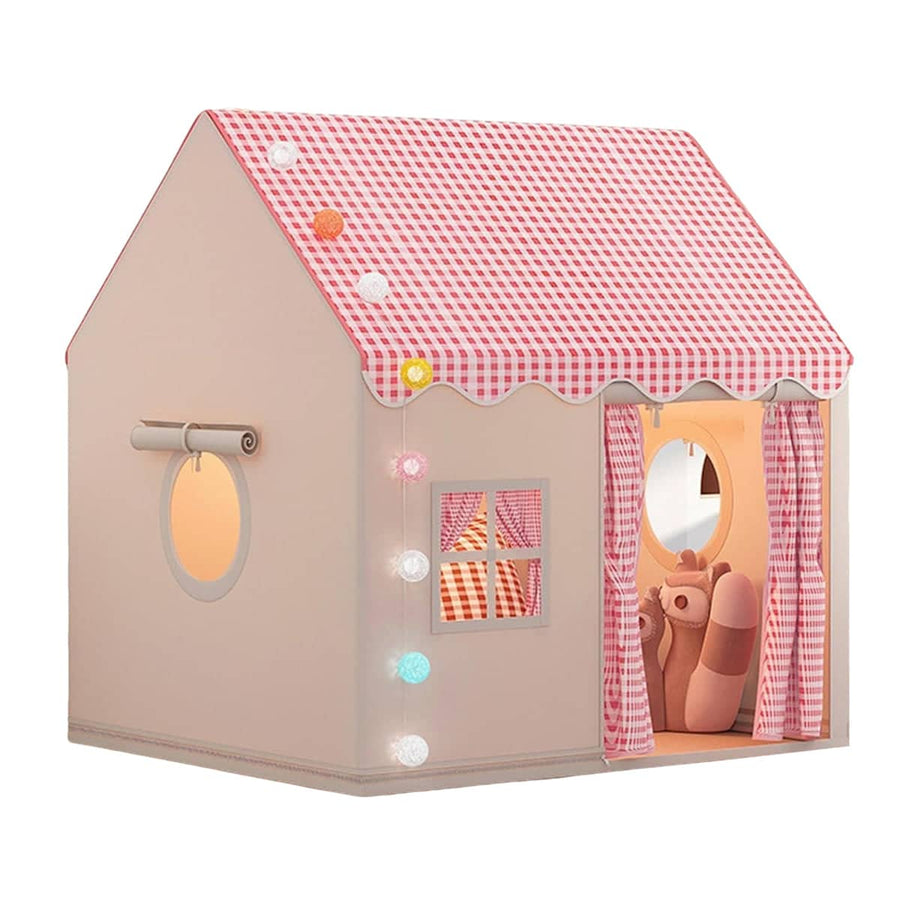 Children Indoor Play Tent House with Curtain and Windows - Red