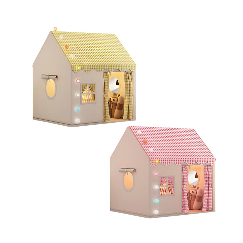 Children Indoor Play Tent House with Curtain and Windows - Red - view 3