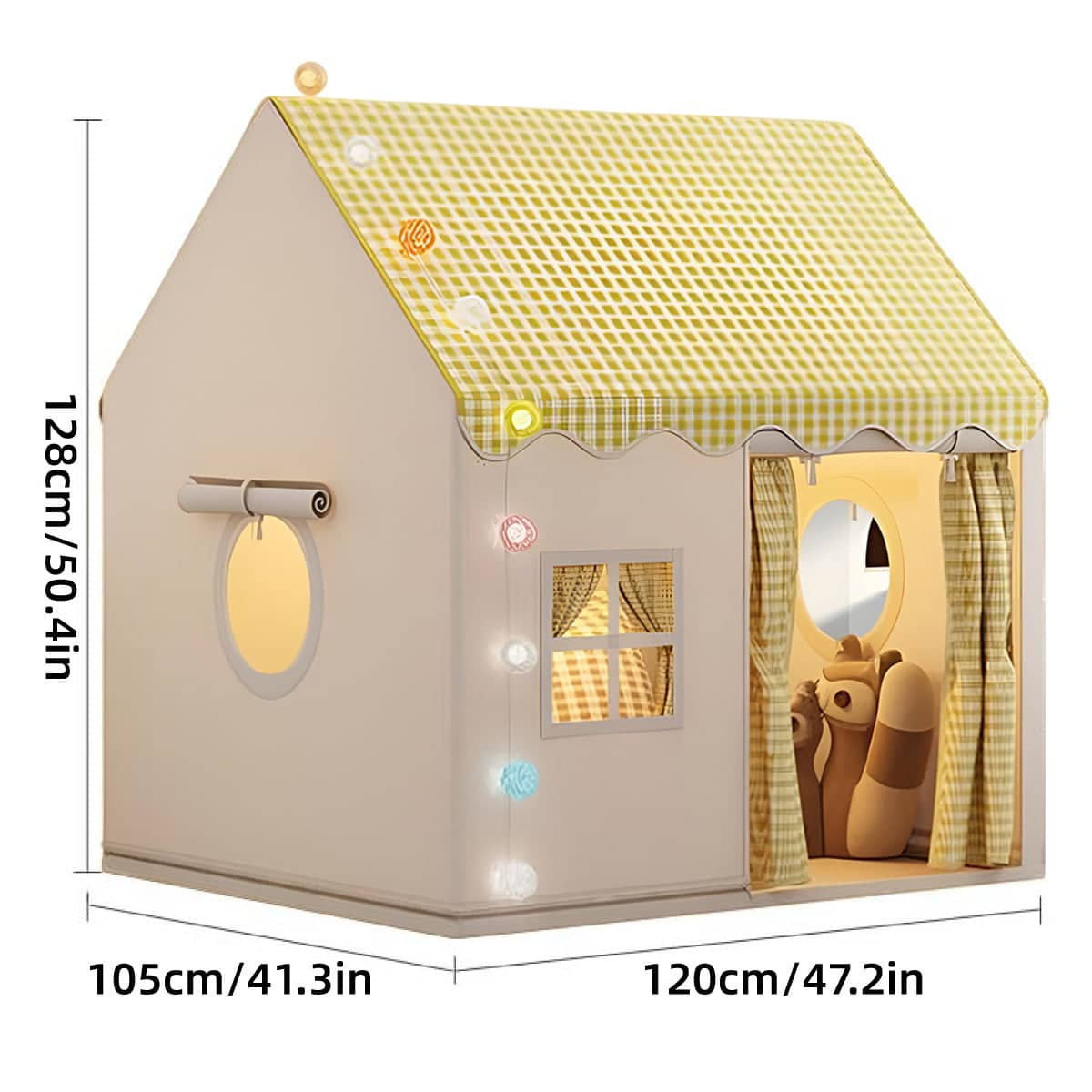 Children Indoor Play Tent House with Curtain and Windows - Red - view 4