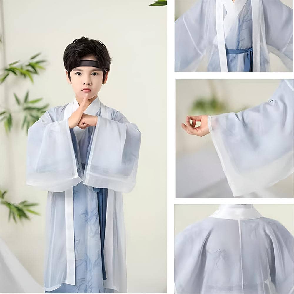 Children's Autumn Hanfu Set, Tang Style - Blue and White, Size 120 (Height 115-125 cm) - view 2