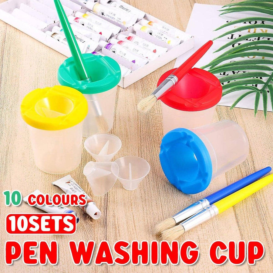 Children's Painting Brush and Washing Cup Set - 10 Sets, 20 Pieces