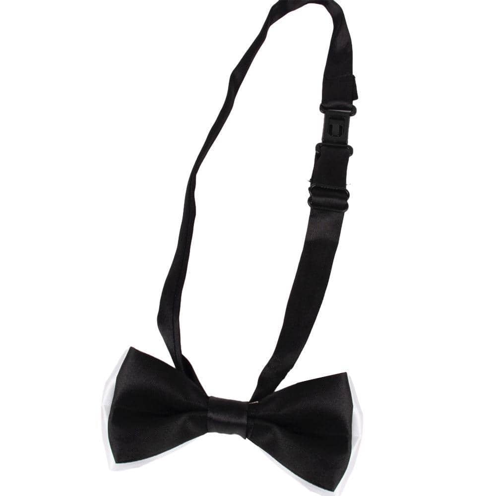 Children's Pre-Tied Double Layer Bow Tie, Glossy Finish - Black and White