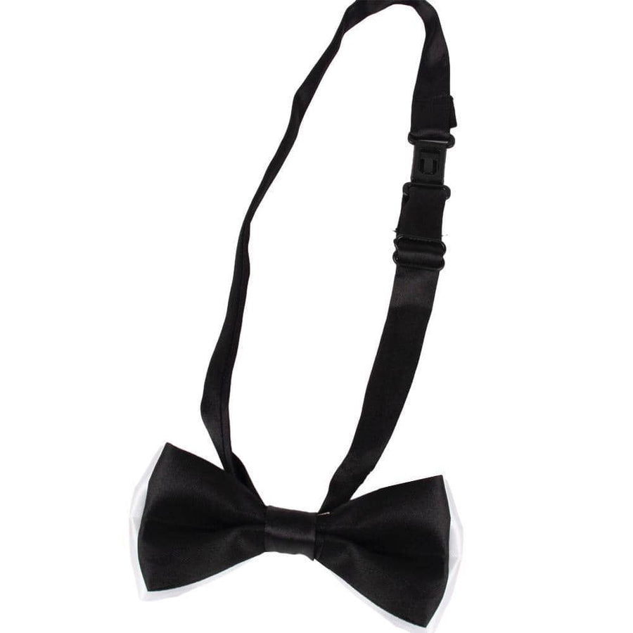 Children's Pre-Tied Double Layer Bow Tie, Glossy Finish - Black and White