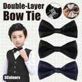 Children's Pre-Tied Double Layer Bow Tie, Glossy Finish - Black and White - view 4