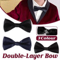 Children's Pre-Tied Double Layer Bow Tie, Glossy Finish - Navy Blue - view 2