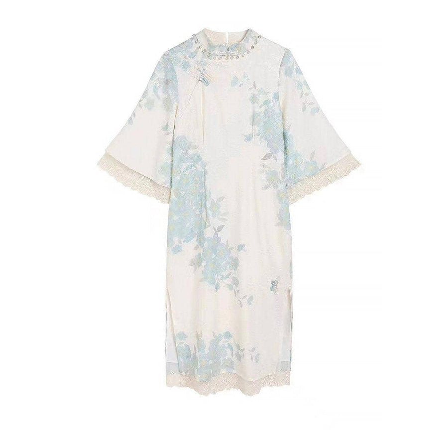 Chinese Style Cheongsam Dress with Inverted Big Sleeves - Size S (Bust 84 cm)