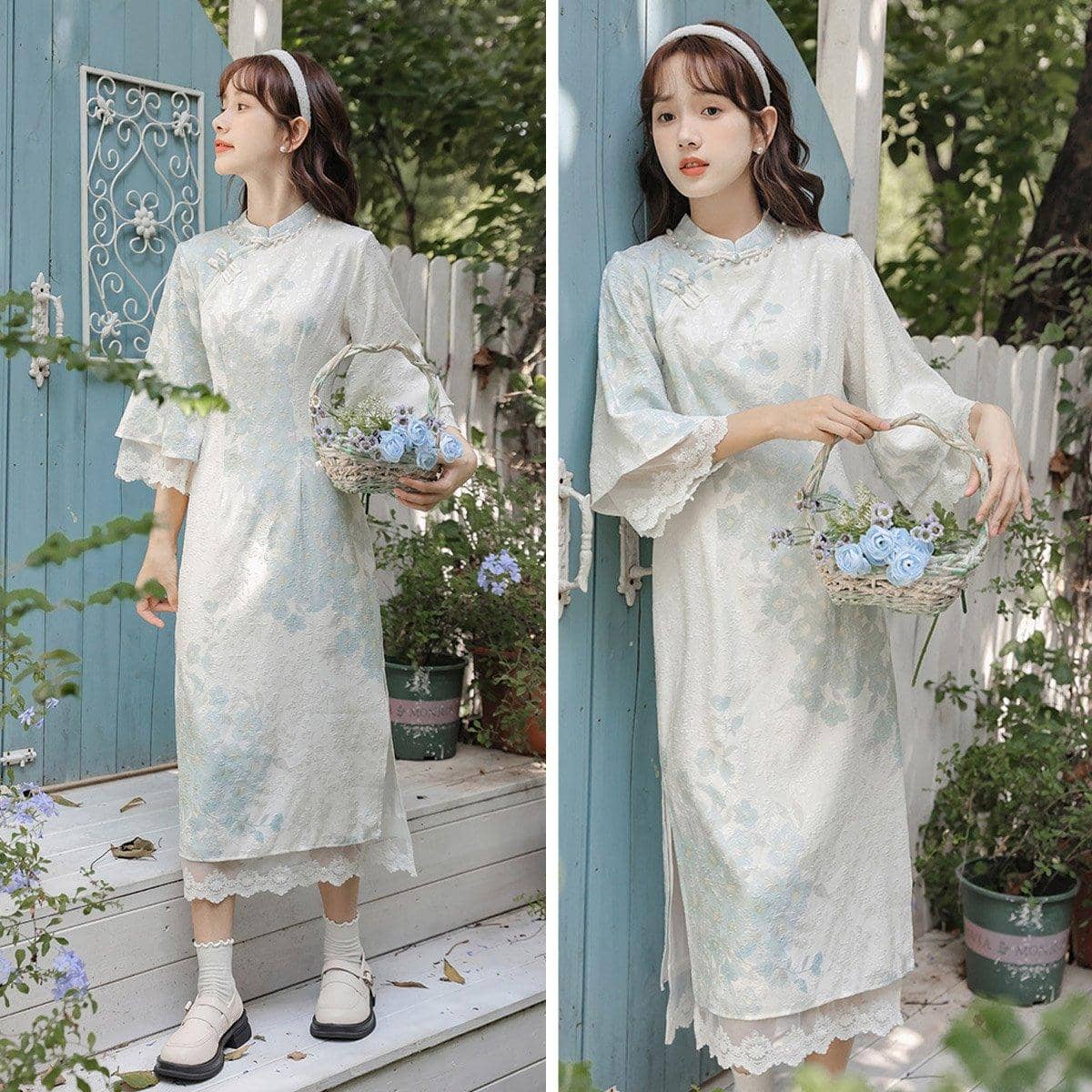 Chinese Style Cheongsam Dress with Inverted Big Sleeves - Size S (Bust 84 cm) - view 4