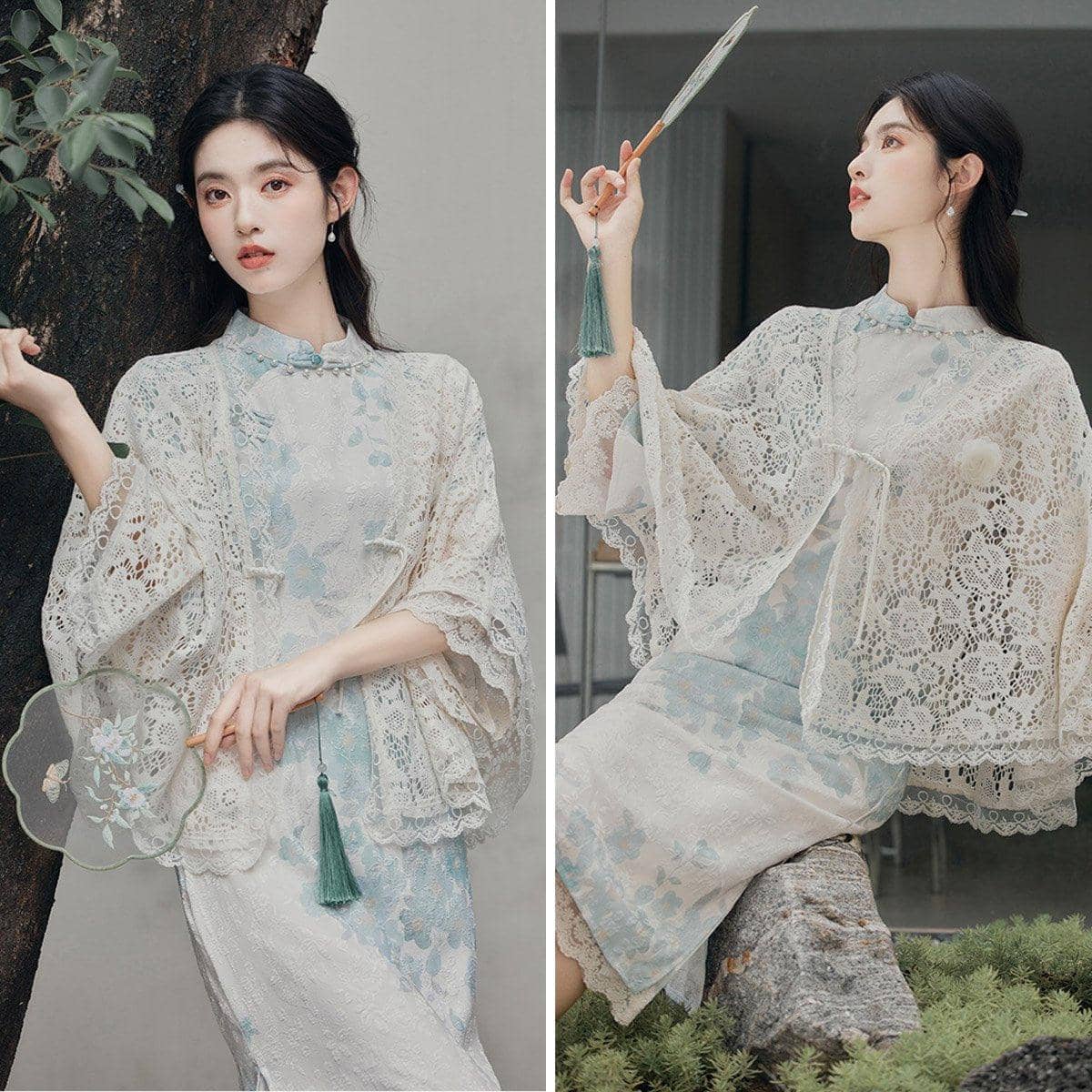 Chinese Style Cheongsam Dress with Inverted Big Sleeves - Size S (Bust 84 cm) - view 5
