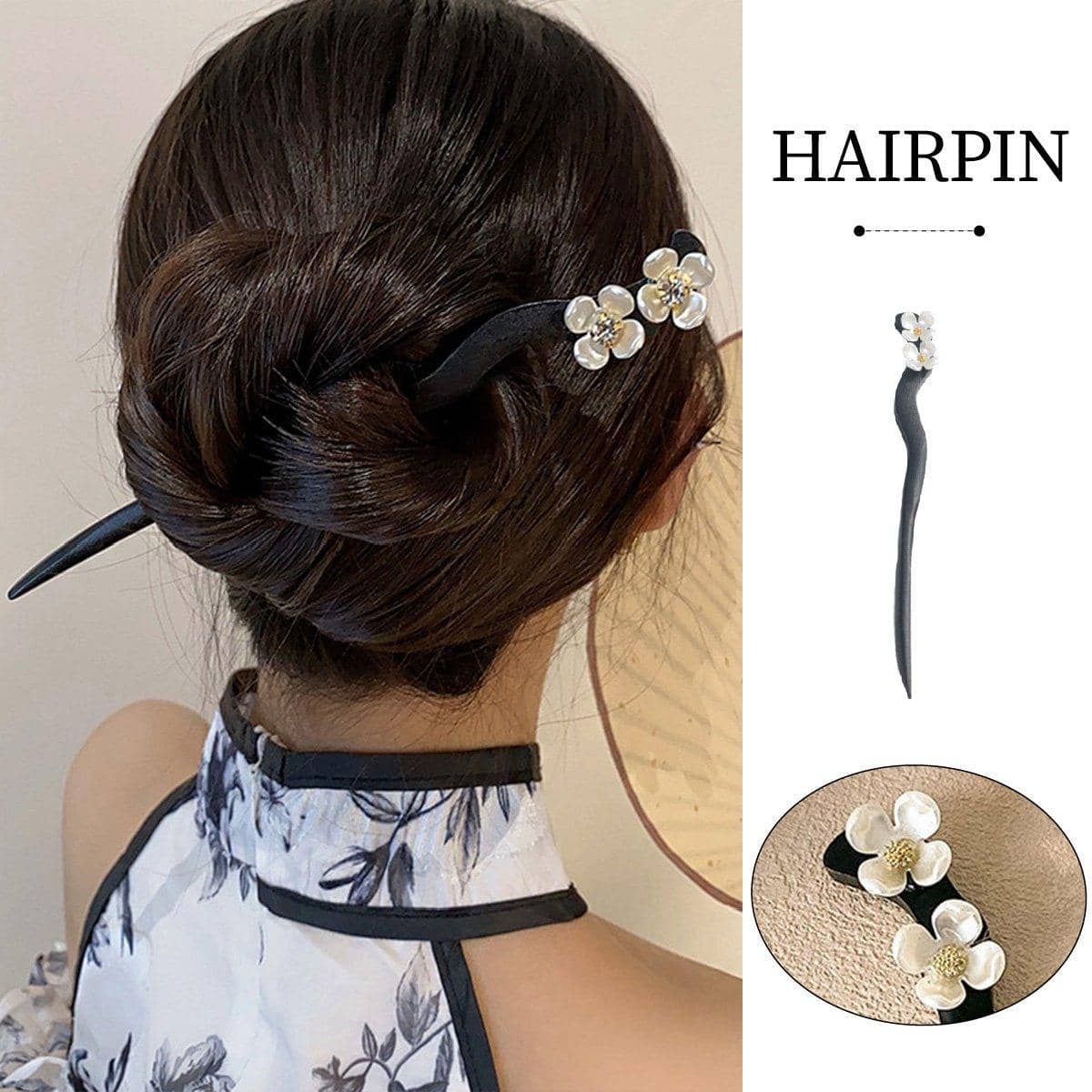 Chinese Style Epiphyllum Hairpin with White Blossoms for Hanfu and Updos