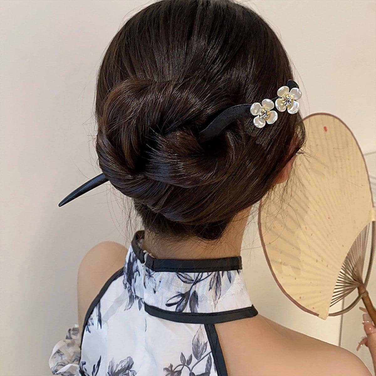 Chinese Style Epiphyllum Hairpin with White Blossoms for Hanfu and Updos - view 4