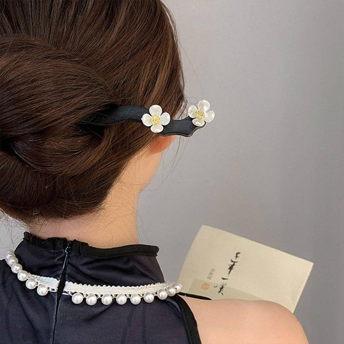 Chinese Style Epiphyllum Hairpin with White Blossoms for Hanfu and Updos - view 5