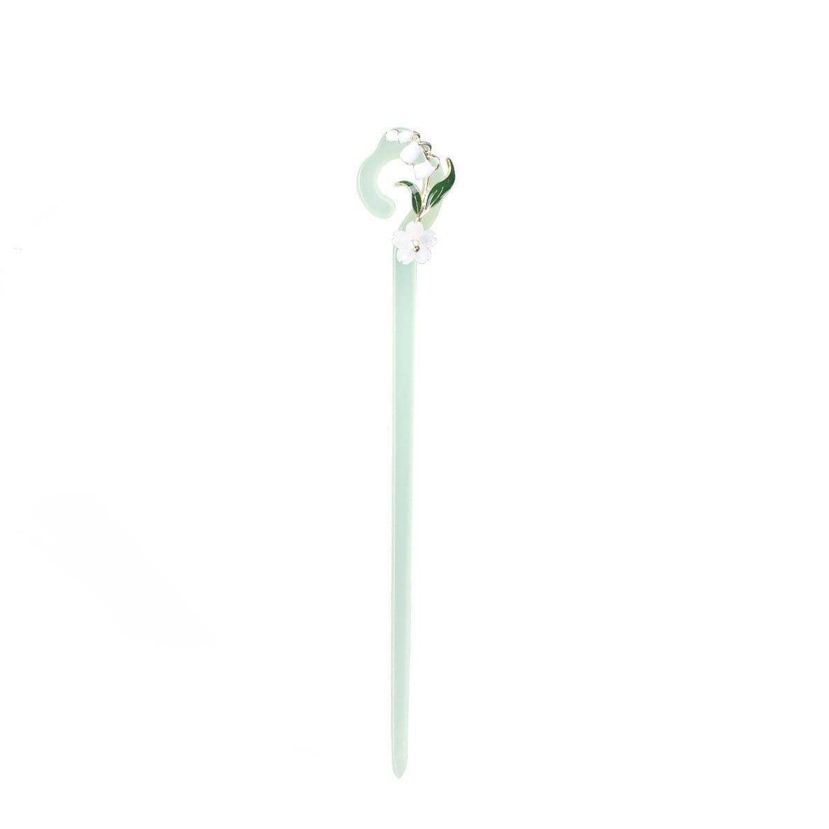 Chinese Style Green Hairpin with White Flower Design for Hanfu - view 2