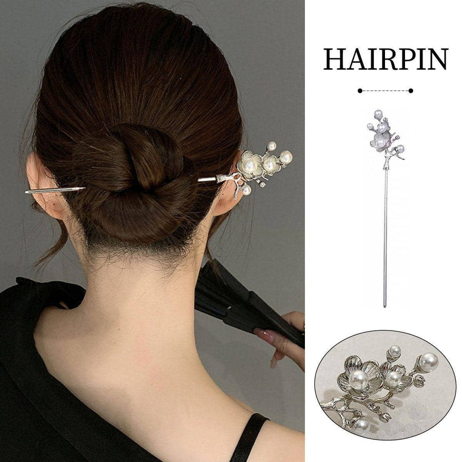 Chinese Style Plum Blossom Hairpin with Imitation Pearl Fringe