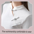 Chinese Style Stand Collar Short Sleeve Blouse for Women - White, 2XL (Chest 97 cm) - view 3