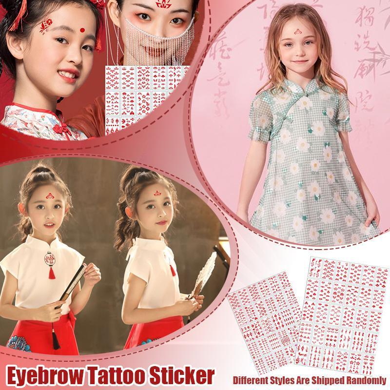 Chinese Style Waterproof Forehead Stickers - Red Lotus and Flower Designs - view 4