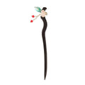 Chinese Style Wooden Hairpin with Green Leaf, White Rabbit and Red Beads - view 2