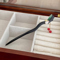 Chinese Style Wooden Hairpin with Green Leaf, White Rabbit and Red Beads - view 5