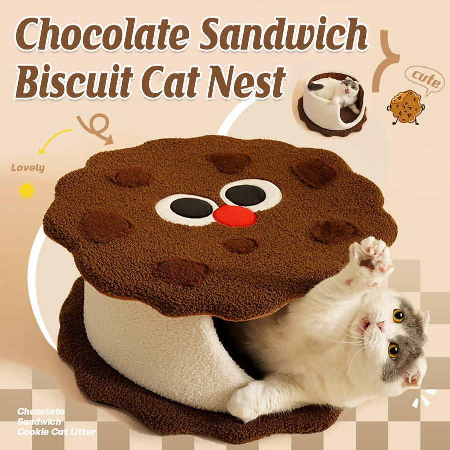 Chocolate Sandwich Biscuit Cat Nest, Soft and Warm for Small and Medium Cats