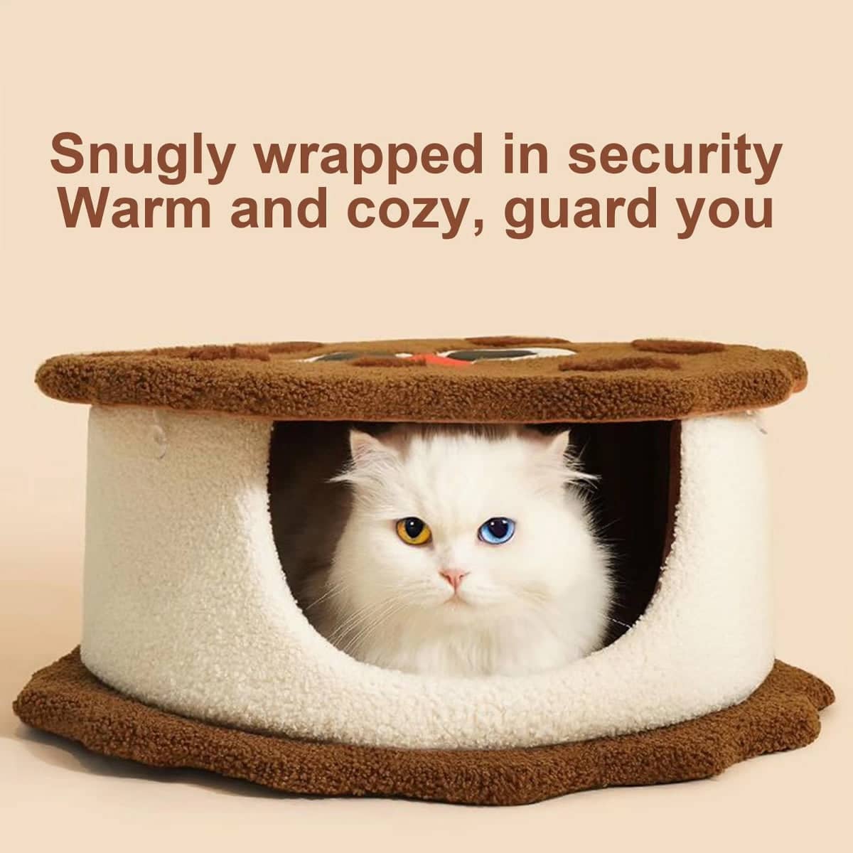 Chocolate Sandwich Biscuit Cat Nest, Soft and Warm for Small and Medium Cats - view 5