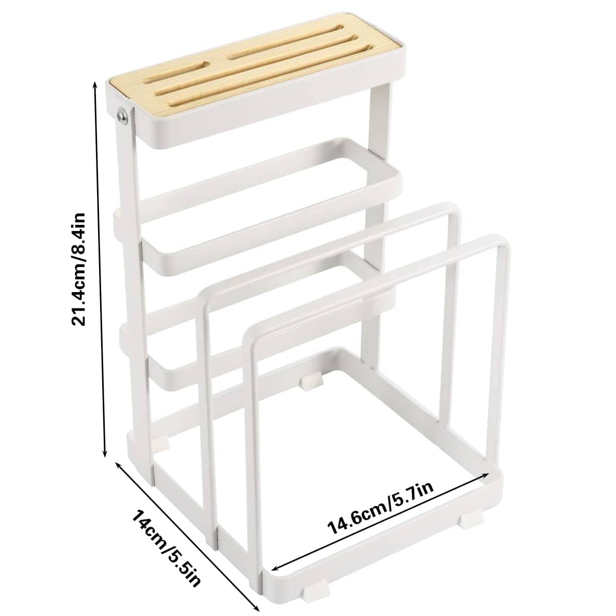 Chopping Board and Knife Holder Rack - White and Natural Wood - view 3