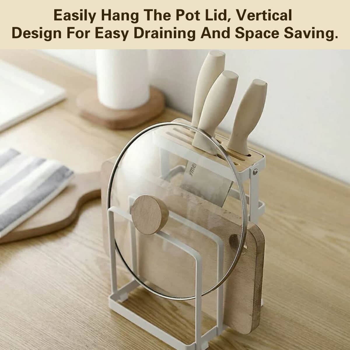Chopping Board and Knife Holder Rack - White and Natural Wood - view 5