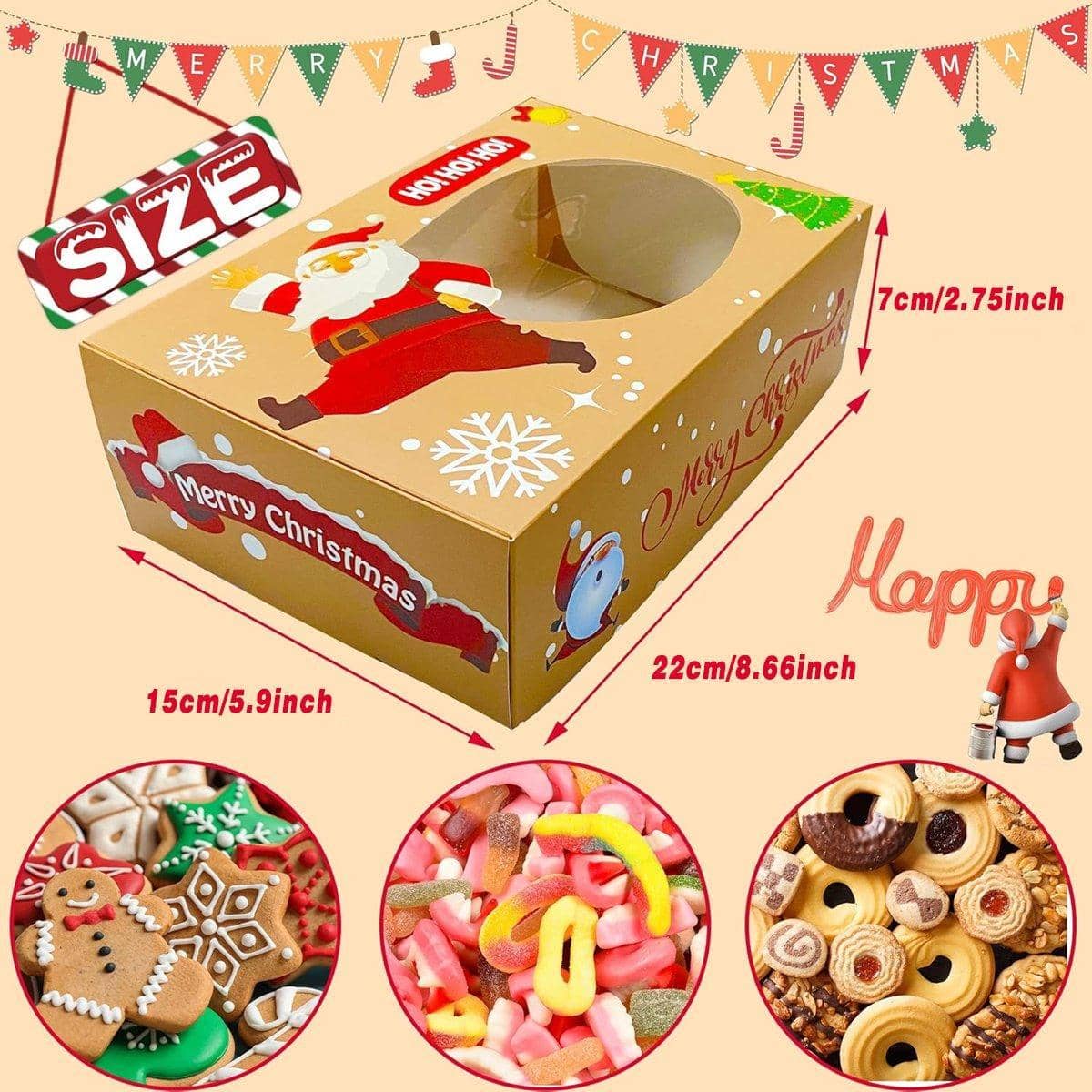 Christmas Biscuit Window Boxes Festive Gift Packaging 22 x 15 x 7 cm - Pack of 12 - view 4