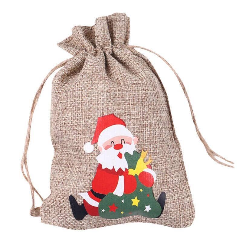 Christmas Burlap Drawstring Gift Bags, 10 x 14 cm, Pack of 12 - view 2