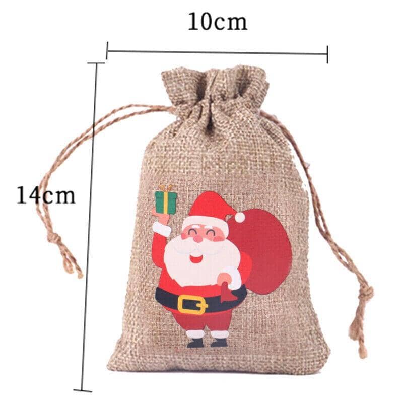 Christmas Burlap Drawstring Gift Bags, 10 x 14 cm, Pack of 12 - view 3