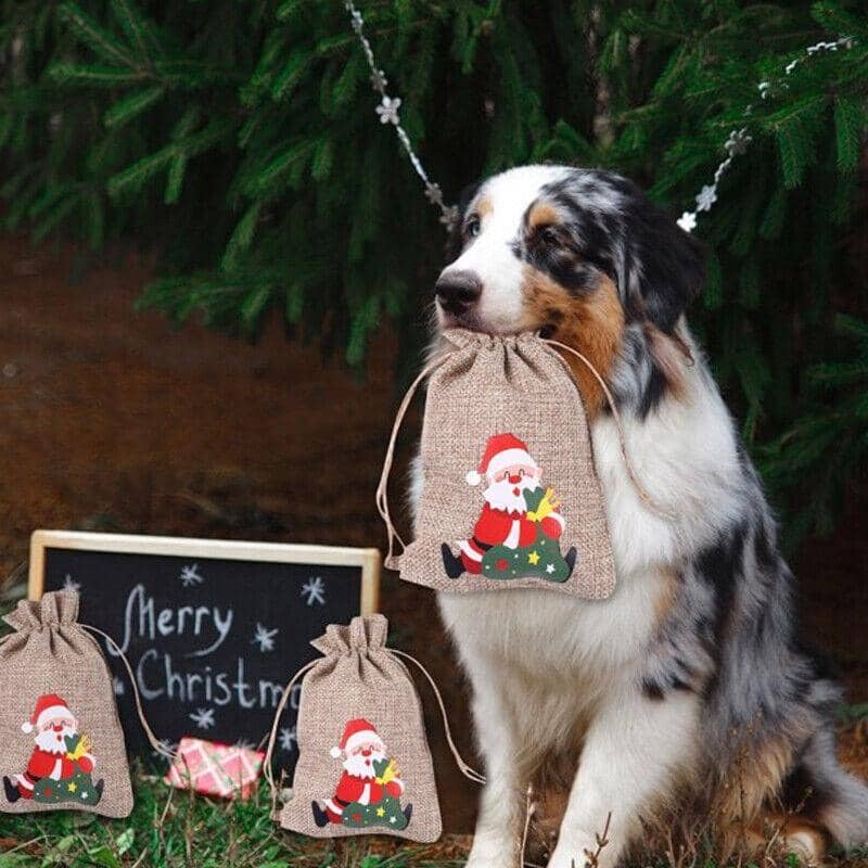 Christmas Burlap Drawstring Gift Bags, 10 x 14 cm, Pack of 12 - view 5