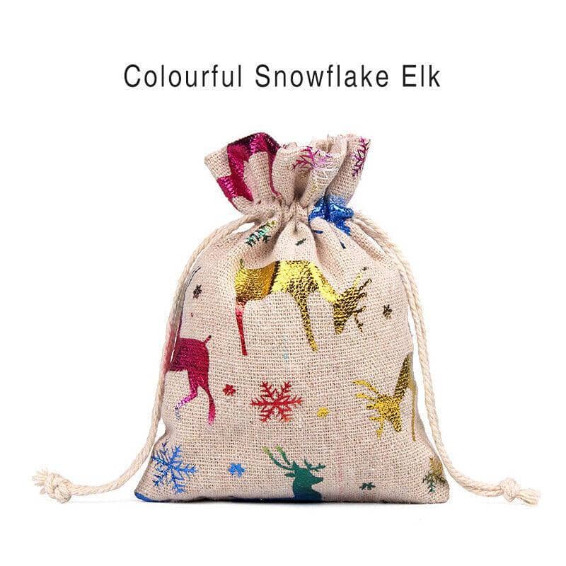 Christmas Cookie Candy Treat Gift Bags Pack of 10 - Multicolour Snowflake Elk