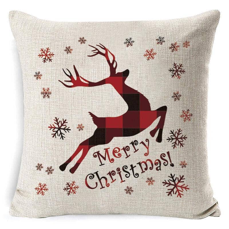 Christmas Cushion Cover 45 x 45 cm - Red Check Reindeer