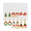 Christmas Earrings Set, 6 Pairs - Snowman, Wreath and Santa Hat