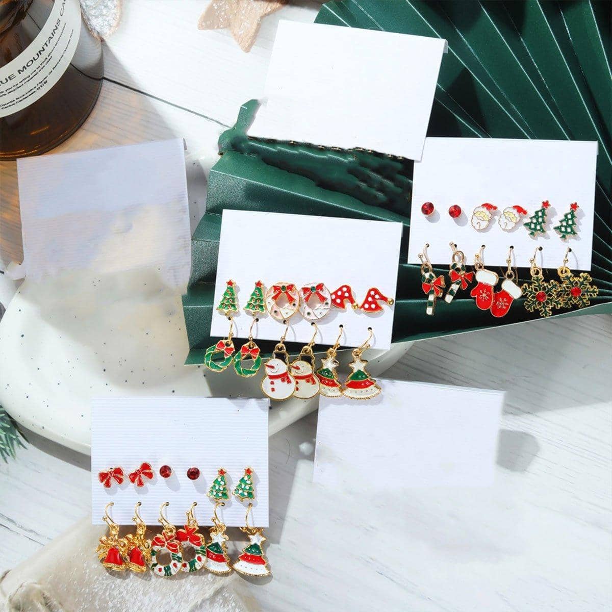 Christmas Earrings Set, 6 Pairs - Snowman, Wreath and Santa Hat - view 5