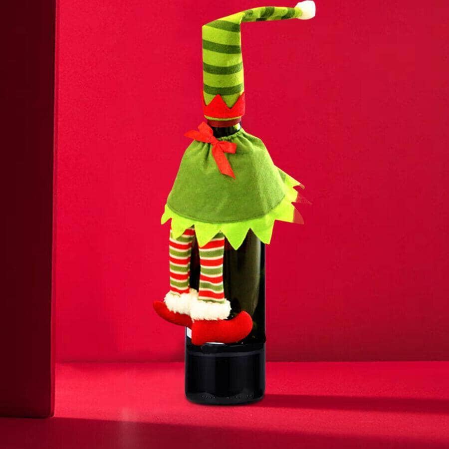 Christmas Elf Wine Bottle Covers - Green and Red, 4 Pack, 40 x 15cm - view 3