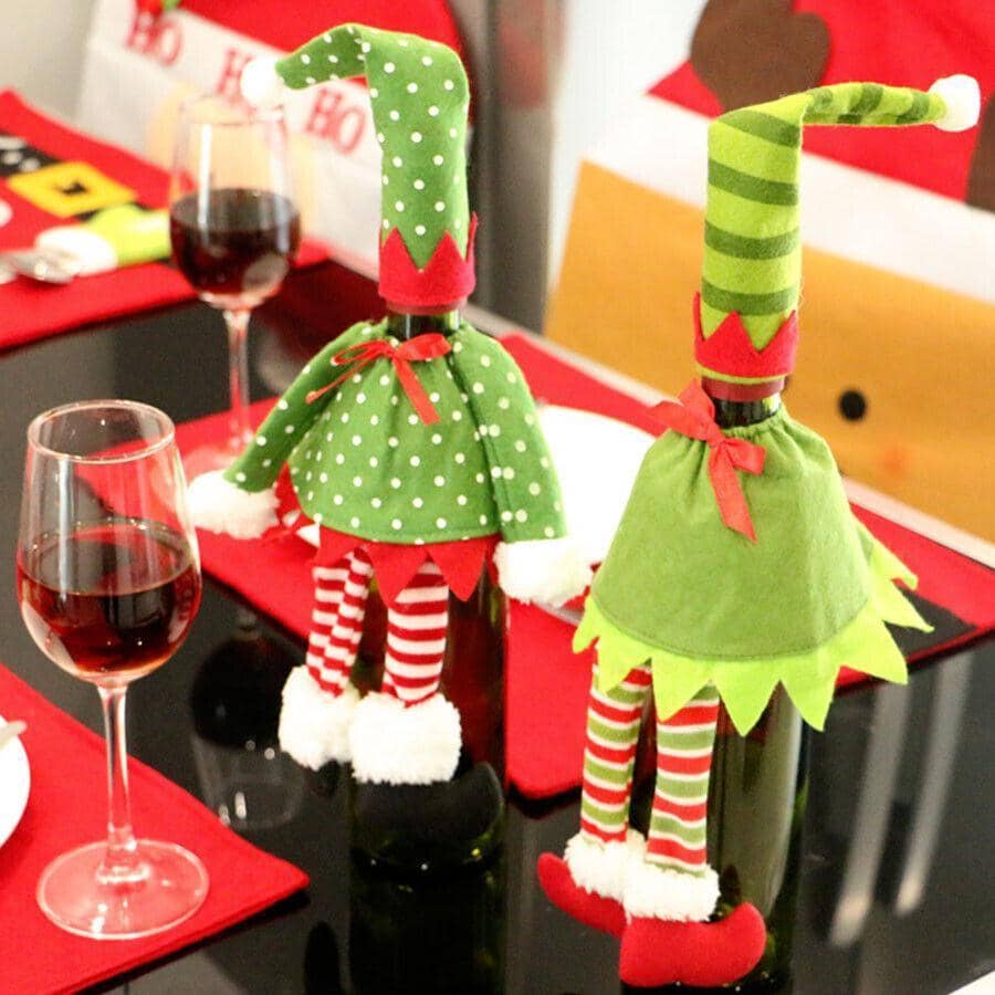 Christmas Elf Wine Bottle Covers - Green and Red, 4 Pack, 40 x 15cm - view 5